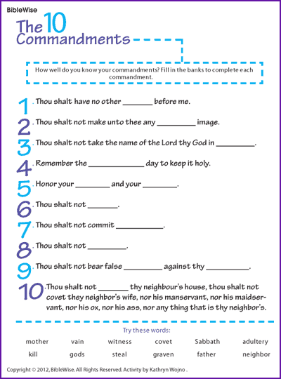 Printable Funny Fill in Stories Fill in the Blanks Ten Commandments Kids Korner 